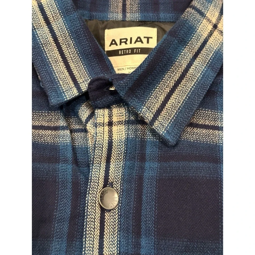 Ariat Sherpa Jacket Mens XLarge Blue Plaid Retro Fit Hannoch Insulated - Picture 5 of 8